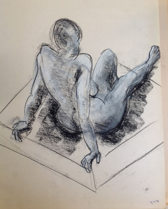 female, nude, sitting, 3/4 view